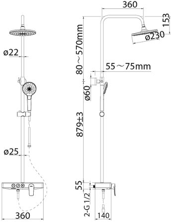Душевая система Iddis Shelfy SHESB3Bi06 Хром 