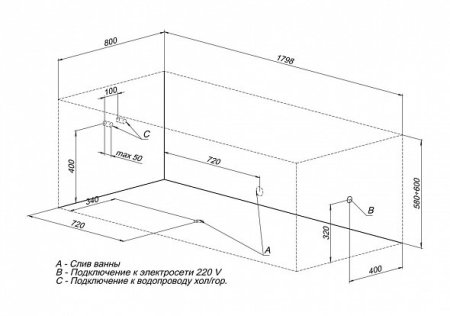 Акриловая ванна Aquanet Bright 180x80 