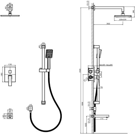 Душевая система Rush Thira TR3635-60Black Черная матовая 