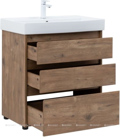Тумба с раковиной Aquanet Nova Lite 75 дуб рустикальный (3 ящика) 