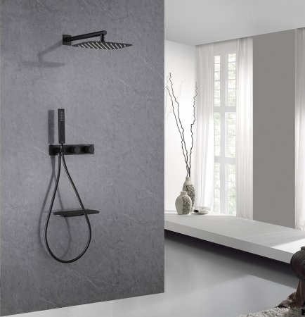Душевая система Abber Rund AF8750B с термостатом Черная матовая 