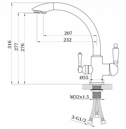 Cмеситель для кухни под фильтр GANZER REIN GZ16031C BLACK 