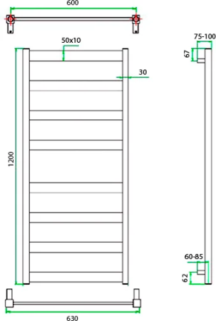 Полотенцесушитель водяной Grota Brezza 630x120 хром 