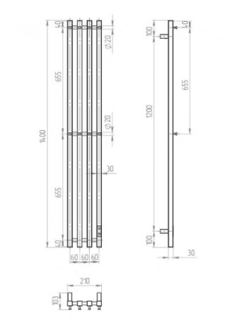 Полотенцесушитель ДВИН X-4 plaza neo 160/18 Электрический К диммер квадрат Полированный 