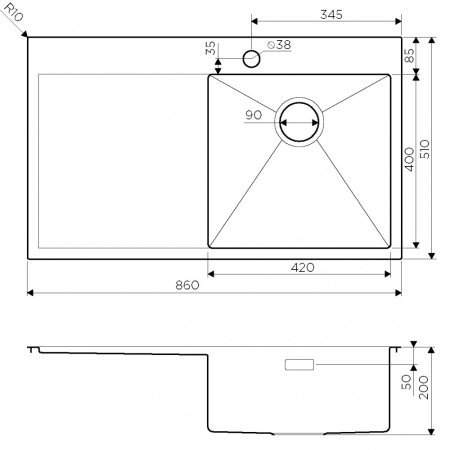 Мойка кухонная Omoikiri Akisame 86-IN-R нержавеющая сталь 
