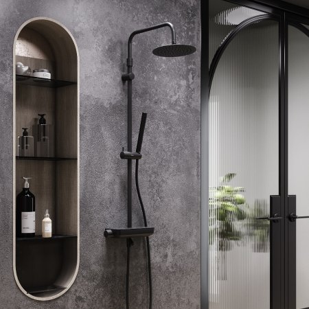 Душевая система Damixa Scandinavian Pure 936760300 с термостатом Черная матовая 