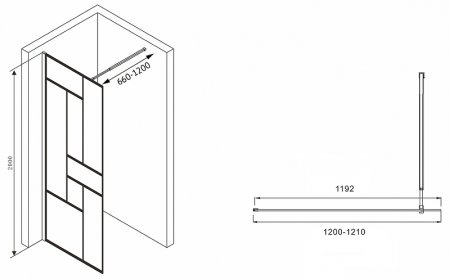 Душевая перегородка Abber Immer Offen 120 AG63120B8 профиль Черный стекло прозрачное 