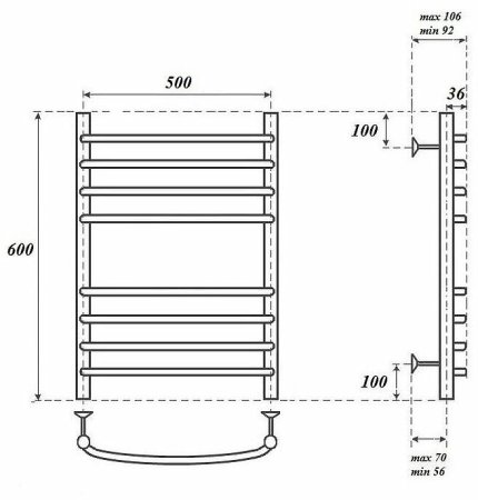 Электрический полотенцесушитель Point Альфа PN05156SE П8 500x600 левый/правый Хром 