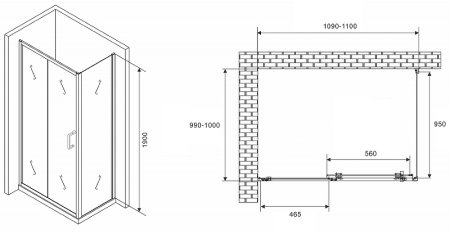 Душевой уголок Abber Schwarzer Diamant 110x100 AG301105-S1005 профиль Хром стекло прозрачное 