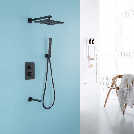 Душевая система Abber Insel AF8050B с термостатом Черная матовая 