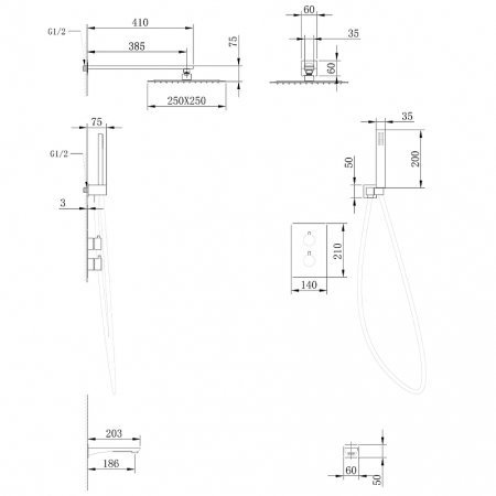 Душевая система Abber Insel AF8050B с термостатом Черная матовая 