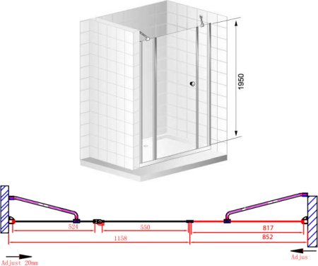 Душевая дверь в нишу Cezares Elena B13 90/60/60 C Cr 