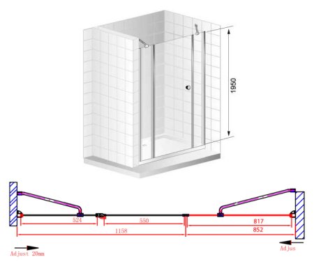 Душевая дверь в нишу Cezares Elena B13 90/60/60 C Cr 
