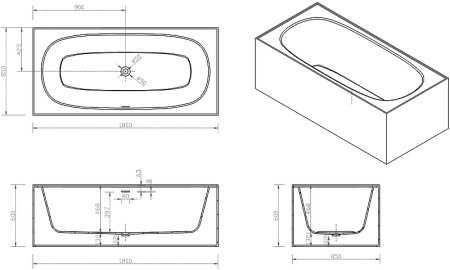 Ванна из искусственного камня Abber Blitz 180x85 AS9501GB Белый мрамор без гидромассажа 