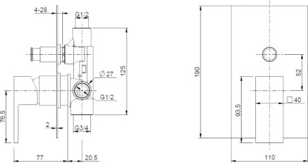 Смеситель Cezares Unika VDIM-NOP С ВНУТРЕННЕЙ ЧАСТЬЮ, для душа, черный 