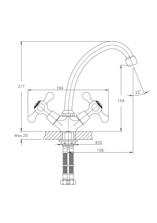Смеситель двуручковый для кухни HAIBA HB4908 хром 