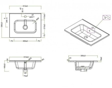 Раковина BelBagno 51 BB500/390ETL Белая 