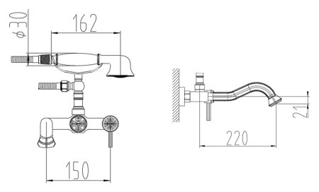 Смеситель Zorg Antic A 300W-SL для ванны с душем 