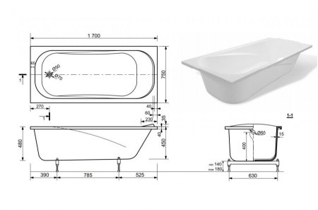 Ванна из литьевого мрамора Эстет Альфа 170 170x75 