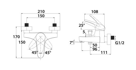 Смеситель для ванны Kaiser County 55022 Хром 