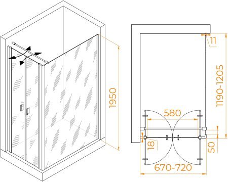Душевой уголок RGW PA-144 (PA-104+Z-050-2+O-104) 700x1200 