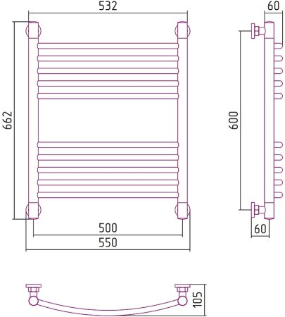 Водяной полотенцесушитель Сунержа Богема+ выгнутая 600х500 30-0221-6050 Белый матовый 