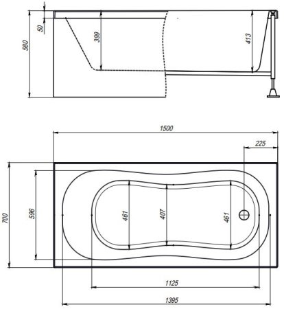 Акриловая ванна TIMO  INKA 1500*700*580 (INKA1570) 