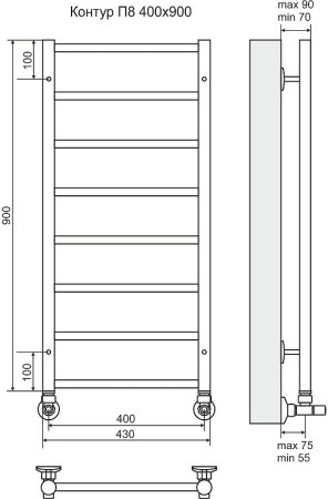 Водяной полотенцесушитель Terminus Контур П8 400х900 4660059582450 Хром 