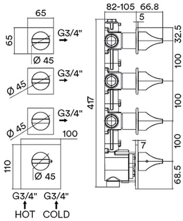 Смеситель для душа Bossini Apice Z035205.030 с термостатом Хром 