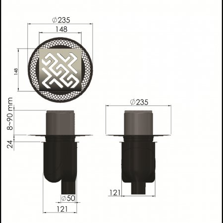 Душевой трап Berges Platz Antik 150x150 090061 с решеткой Хром матовый 