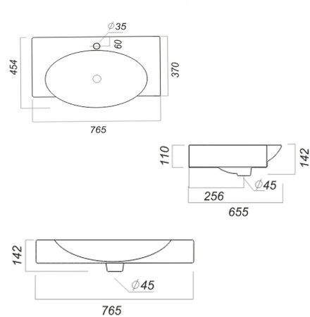 Раковина Sanita Luxe Infinity 76 INF76SLWB01KR Белая 