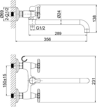 Смеситель D&K Hessen Goethe для ванны с душем 