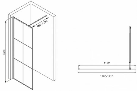 Душевая перегородка Abber Immer Offen 120 AG62120B8 профиль Черный стекло прозрачное 