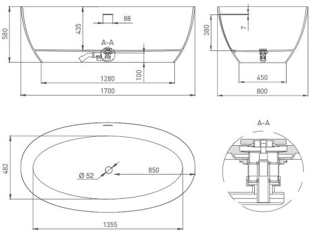Ванна из искусственного камня Salini Alda Nuova 170х80 101922M Белая матовая 