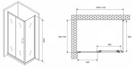 Душевой уголок Abber Schwarzer Diamant 110x70 AG301105-S705 профиль Хром стекло прозрачное 