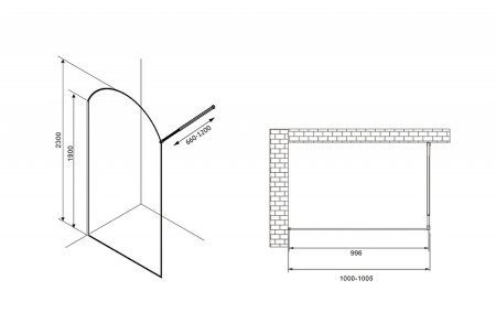 Душевая дверь Abber Immer Offen 100 AG64100BN8 профиль Черный стекло прозрачное 