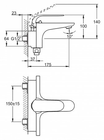 Смеситель VitrA Style-X A40171EXP для ванной с душем 