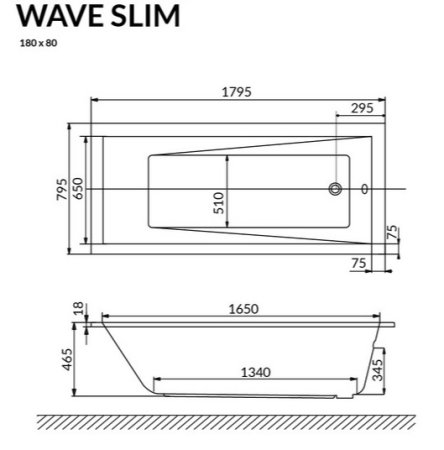 Акриловая ванна Excellent Wave Slim 180х80 см 
