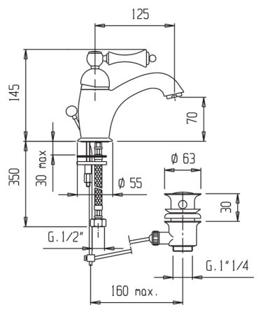 Смеситель Cezares Margot MARGOT-LSM1-03/24-Bi для раковины 