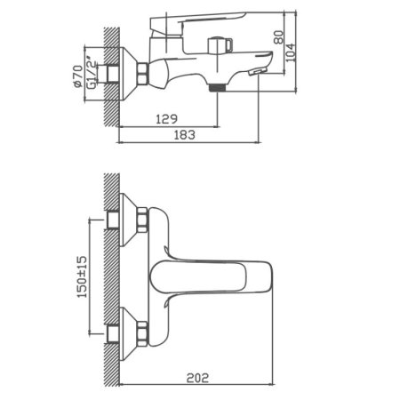 Смеситель однорычажный для ванны короткий излив HAIBA CRON CN60521 