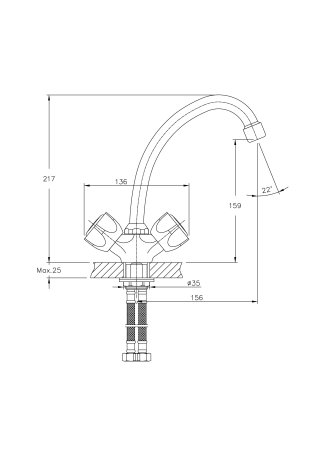 Смеситель двуручковый для кухни HAIBA HB4909 хром 
