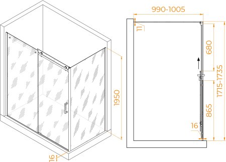 Душевой уголок RGW TO-44 (TO-14 + Z-050-2) 1700x1000 