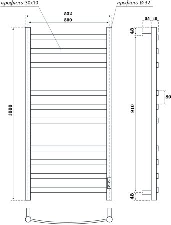 Полотенцесушитель электрический APEXTERMO Umbra UM00105WM 1000x500, белый матовый 