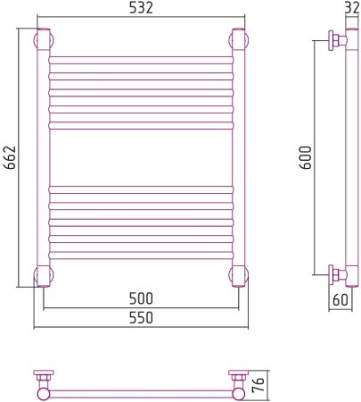 Водяной полотенцесушитель Сунержа Богема+ прямая 600х500 31-0220-6050 Черный матовый 