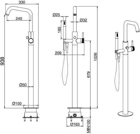 Смеситель для ванны Allen Brau Priority 5.31008-BN Никель брашированный 