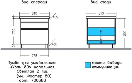 Тумба Санта Уран 80 напольный светлый с умывальником Фостер 80 