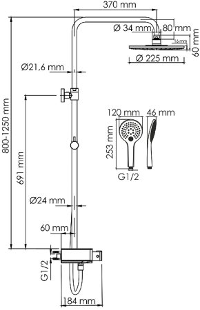 Душевая система WasserKRAFT A113.067.155.CH Thermo с термостатом Хром Белая 