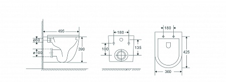 Подвесной унитаз безободковый торнадо 3.0 Terminus Аврора 495х360 белый 