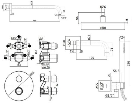 Душевая система Paffoni Light KITLIQ019NO139KING с термостатом Черная матовая 
