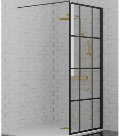 Душевая перегородка Paini 90 Walk-In 90G профиль Черный матовый стекло прозрачное с рисунком 